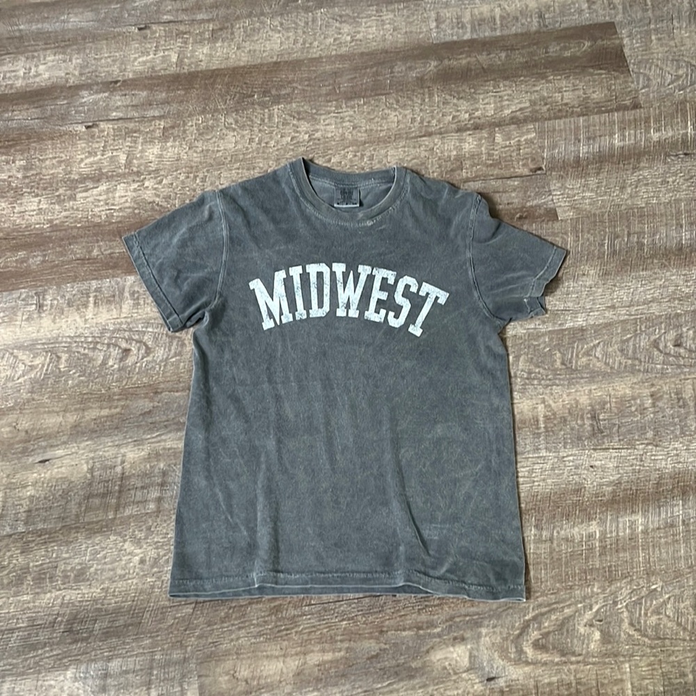 Midwest Grey 100% Cotton Distressed  T-shirt  - Small